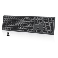 seenda Beleuchtete Funktastatur, Kabellose Tastatur mit Weißer LED Hintergrundbeleuchtung, QWERTZ Layout, Wiederaufladbare Ultraslim Fullsize Wireless Tastatur für Windows PC/Laptop/Tablet, Space Grau