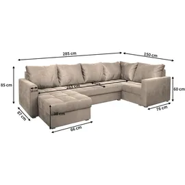 masseno Ecksofa LORIVO mit Schlaffunktion U-Form, Sofa mit Bettkasten, Wohnzimmersofa, Couch, Soffa, Bettsofa, Couchgarnitur- Grau, PAROS 06 - Grau