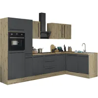 kochstation Winkelküche L-Form 310 x 175 cm schwarz