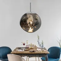 AHQX LED Moderne Pendelleuchte Höhenverstellbar mit E27-Fassung | Esstisch Hängelampe Unregelmäßig Rund Mit Spiegeleffekt Schlafzimmer Wohnzimmer Esszimmer Lava Effekt Design Metallischer Kronleuchter