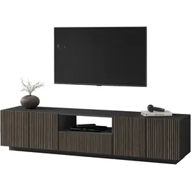 INOSIGN Lowboard INOSIGN "Vega,Lowboard,TV Board,TV Schrank,220 cm", schwarz (anthrazit matt, canneté dunkel), B:220cm H:46cm T:43cm, Sideboards, Lowboard, mit 4 Türen und 1 Schublade,Fronten mit Rillen-Optik
