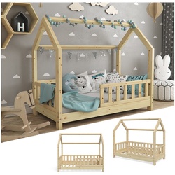 VitaliSpa Hausbett WIKI 70x140cm Zaun Natur Kinderbett Kinderhaus inkl. Matratze