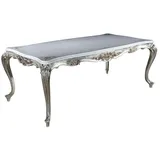 Casa Padrino Luxus Barock Esstisch Weiß / Silber / Gold 207 x 112 x H. 82 cm - Massivholz Esszimmertisch - Edle Barock Esszimmer Möbel