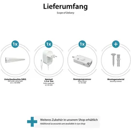 ledscom.de LED Unterbau-Leuchte SIRIS weiß matt mit Netzteil und Bewegungsmelder, flach, 50cm, 531lm, warm-weiß