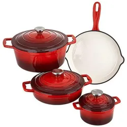 CS Koch-Systeme Topf-Set »Xanten«, Gusseisen, (Set, 7 tlg., je 1 Fleischtopf Ø 16/26 cm, 1 Bratentopf Ø 24 cm, 1 Pfanne Ø 28 cm), Induktion CS Koch-Systeme rot