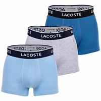 Lacoste Herren Boxershorts, 3er Pack - Trunks, Casual, Cotton Stretch, Logobund Blau/Grau S