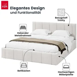 Fdm Bett FLORIDA 120x200 cm mit Lattenrost Stauraum Doppelbett Samt weiß Bettkasten