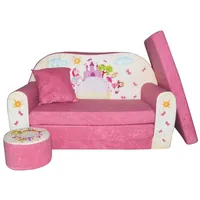 FORTISLINE Kindersitzgruppe Kindersofa Kindercouch Aufklappen Bettfunktion + Hocker W319 rosa