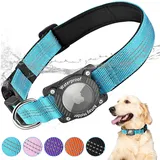 AgoumLux Airtag Hundehalsband mit Airtag Hülle Wasserdicht, GPS Tracker für Hunde Kompatibel mit Apple Air Tag Halsband für Kleine, Mittlere und Große Hunde, Blau, M
