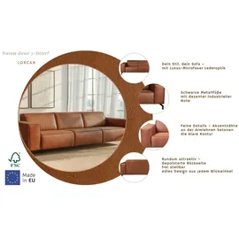 Home Affaire 3-Sitzer HOME AFFAIRE "Lorcan 257 cm, weiches Sitzgefühl", cognac, B:257cm H:77cm T:93cm, 35% LEATHER, 65% PES, Sofas, mit schwarzen Metallfüßen, Lederoptik und in weichem Strukturstoff