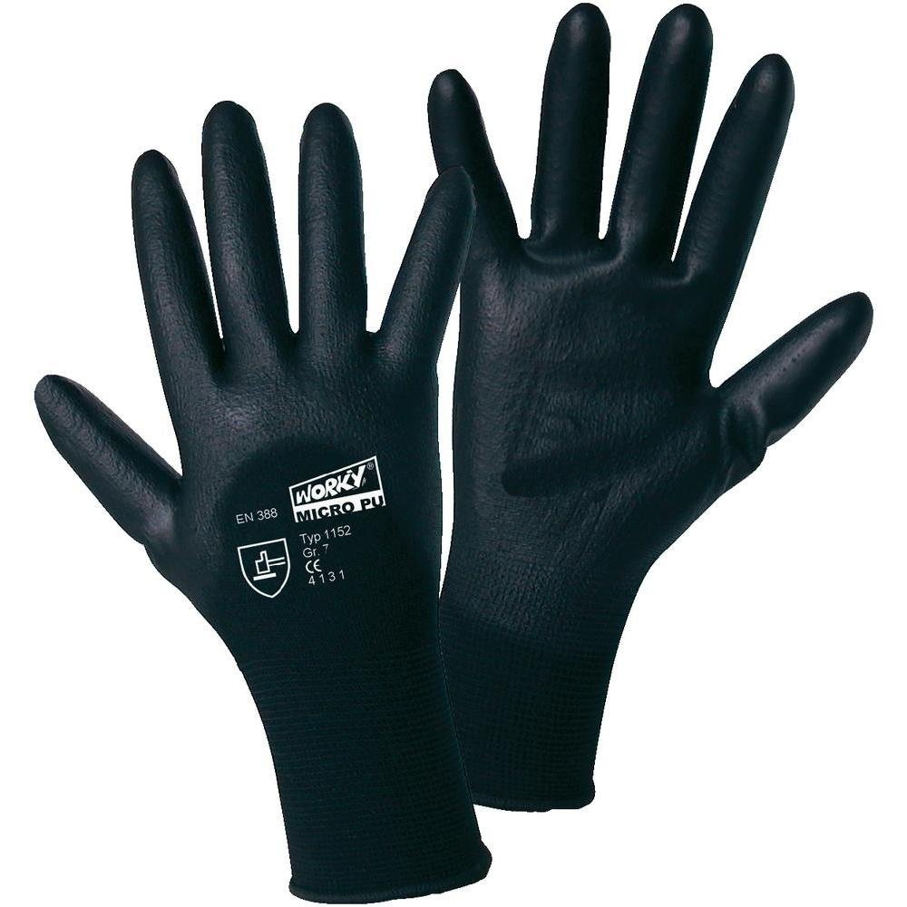 Worky L+D MICRO black 1152-7 Nylon Arbeitshandschuh Groeße (Handschuhe): 7, S EN 388 CAT II 1 Paar