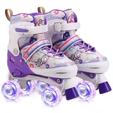 Rollschuhe Kinder, Rollschuhe für Mädchen, Jungen und Anfänger, 4 Größen Verstellbar Rollerskates mit Leuchtenden Rollen für Weihnachts und Geburtstags Geschenke