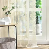 Kotile Beige Sheer Curtains 63 Inch Length 2 Panels Country Rustic Floral Vintage Cream Sheer Lace Curtains for Bedroom Rod Pocket Privacy Light Filtering Window Curtain Panels, 132 x 160 cm, Beige