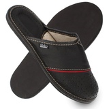 filsko Levice Herren Hausschuh Open-Toe, Slip-On, offene Hausschuhe, Pantoletten, Leder Hausschuhe schwarz 47