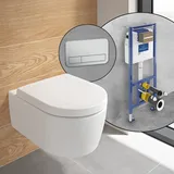 Villeroy & Boch Embrace Wand-WC, Komplett-SET, mit Vorwandelement und ViConnect 200S Betätigungsplatte, 5C24R0RW+92249069#SET,