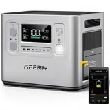 AFERIY 2400W Tragbare Powerstation, 2048Wh LiFePO4 & 1,5Std Schnellladung Solargenerator, 13 Ausgänge, <10ms USV, Sinuswelle 230V, BMS, für Off-Grid/Notfall/Garten/Wohnmobil/Camping, Silber
