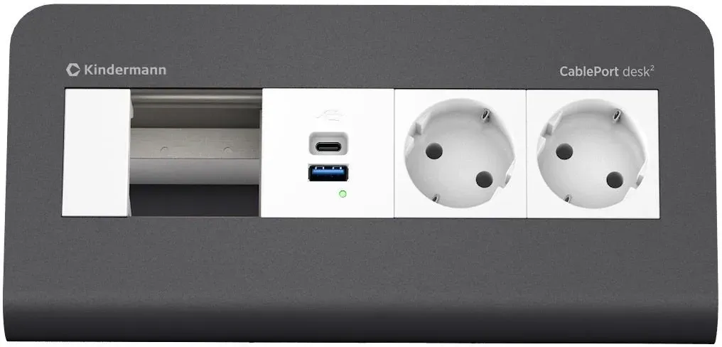 Kindermann CablePort desk¬≤ 80 4-fach Schiefergrau 2x Strom + USB - Tischmontage ...