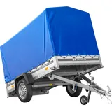 Autotransportanhänger mit ALU-Bordwänden 230x125 Unitrailer Garden 230 KIPP ALU mit H1100-Rahmen und blauer Plane