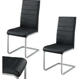Juskys Freischwinger Stuhl Vegas 2er Set mit Kunstleder Schwarz