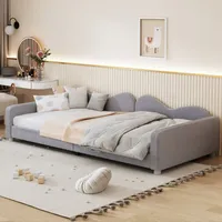 Grau 90x200cm Kinderbett Polsterbett (Ohne Matratze) Schlafsofa Bettgestell Teddystoff weiches Bett mit Rückenlehne und Armlehnen Jugendbett - Grau