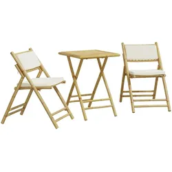 vidaXL 3-tlg. Bistro-Set Klappbar mit Cremeweißen Kissen Bambus