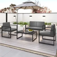 MuCoLa Sitzgarnitur Aluminium 4tlg. Lounge Essgruppe wetterfest Grau Tisch
