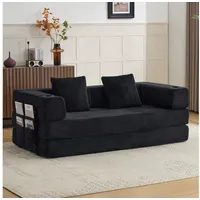 Leawin Sofa Sofas Wohnzimmer, Sofa mit schlaffunktion aus Cord mit Cupholder, Faltbares Loungebett mit Seitentaschen und ohne Montage schwarz