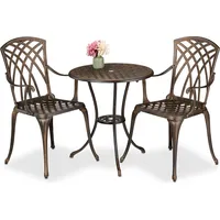 Relaxdays Gartenmöbel Set 3-teilig, Tisch, 2 Stühle, Aluguss, Balkonmöbel Antikdesign, Garten Sitzgruppe, schwarz/Bronze