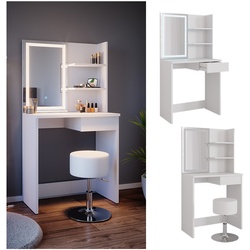 Vicco Schminktisch Frisiertisch Schminkkommode Dekos Weiß LED-Spiegel Hocker 75x142 cm modern Schlafzimmer Kommode Schublade Ablage Aufbewahrung Kosmetiktisch Schminkkonsole Make-Up-Tisch