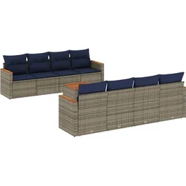 vidaXL Gartensofa-Set 9-tlg. grau Polyrattan