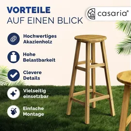 CASARIA CASARIA® 4er Set Holz Akazie Outdoor 75cm Sitzhöhe Fußstütze 150kg Belastbarkeit Massiv Rund Rustikal Garten Küche Bar Stuhl Hocker Braun