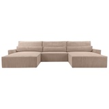 mb-moebel Wohnlandschaft aus Cordstoff Ecksofa U-Form Cord mit Schlaffunktion Eckcouch mit Bettkasten Sofa Couch Polsterecke U-Sofa - 410x85x200cm - Denver U - Poso 02 Dunkelbeige