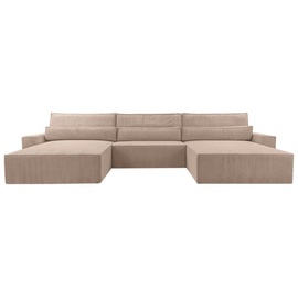 mb-moebel Wohnlandschaft aus Cordstoff Ecksofa U-Form Cord mit Schlaffunktion Eckcouch mit Bettkasten Sofa Couch Polsterecke U-Sofa - 410x85x200cm - Denver U - Poso 02 Dunkelbeige