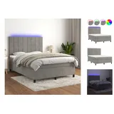 vidaXL Boxspringbett mit Matratze & LED Hellgrau 140x200 cm Samt