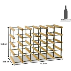 PROREGAL Modulares Weinregal VINOTECA MOD METAL | HxBxT 42,5x62,5x24,5cm | 6x4 Flaschen | Massives Kiefernholz | Natur | Flaschenregal