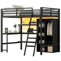 REDOM Hochbett Funktionsbett mit Treppe (140x200 Metall-Hochbett mit Schreibtisch, LED-Beleuchtung, USB-Ladestation und Stauraum, 1-St) 190 cm x 204 cm x 180 cm