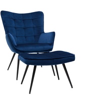 Sessel mit blauer Samt-Fußstütze MOOD