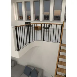 Minka Brüstungsgeländer mit vertikalen Stäben und Holz-Handlauf Eiche Schwarz