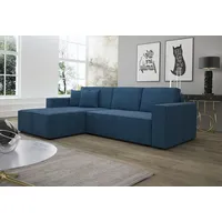 Fun Möbel Ecksofa Schlafsofa Sofa CONOR Stoff Marineblau Ottomane