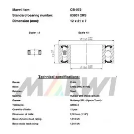 Marwi Rillenkugellager 63801 Union CB-072 12 x 21 x 7 mm