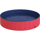 PawHut Hundepool  Großes Planschbecken für Hunde, Schwimmbecken aus PVC+Holz, Rot, Ø140xH30 cm, Sommergenuss  Aosom