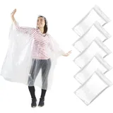 Traxenta 5er Set regenponcho Unisex, regencape damen und regencape herren wasserdicht für Angeln, poncho regen für Camping, regenjacke für Wandern, regenmantel für Reisen, Radfahren(Transparent) - 36-40