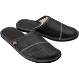 ESTRO Hausschuhe Herren Leder Herrenhausschuhe - Hausschuhe Männer Pantoffeln Herren Pantoletten Slippers M55 (48 EU, Schwarz) - 48 EU
