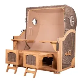 Mr. Deko bene living Strandkorb-Set Ammersee Grande XL Teak Bullauge PE grau - Modell 529