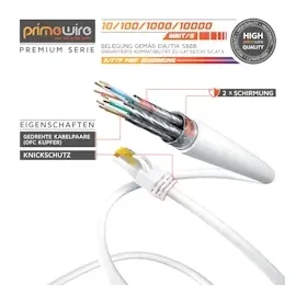 Primewire LAN-Kabel CAT.7, RJ-45 (Ethernet), Gigabit Ethernet S/FTP Netzwerkkabel, 10000 Mbit/s, Patchkabel - 0,25m