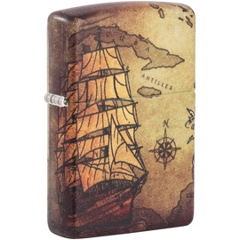 Zippo – Sturmfeuerzeug, Pirate Ship, 540° Color Image, White Matte, nachfüllbar, in hochwertiger Geschenkbox