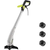 DEKOPRO Elektro Rasentrimmer mit Kabel, 230V Grass Trimmer mit 3 Ersatzspule für Rasentrimmer, 11000 U/min Rasenkantenschneider mit Zusatzgriff, Trimmer Garten für Zäune, Beete, Wege und Gärten