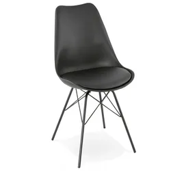 Designerstuhl Schwarz Metall Kunststoff | Industrieller Esszimmerstuhl mit Polsterung | Bürostuhl mit Metallgestell | Kadima Design