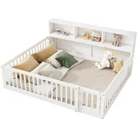 HAUSS SPOLE Kinderbett 140x200 Tagesbett Schlafsofa Bettseite mit Staufach Weiß Ohne Matratze (mit Lattenrost und Staufach – Ideal als Schlafsofa für Kinderzimmer und Wohnzimmer, sicheres Bett mit Geländer 140x200 cm), Ohne Matratze weiß