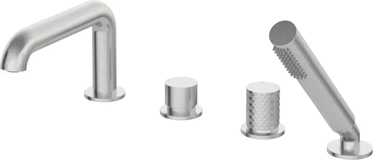 Neuesbad Serie 600 Hexa 4-Loch Wannenarmatur mit Brauseset, edelstahl gebürstet NB1DEBHS_F14M1